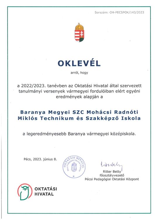 Legeredményesebb Baranya Vármegyei Középiskola